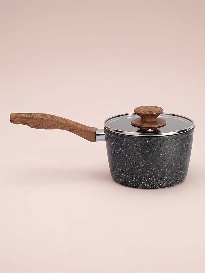 Salford Forged Non-stick Saucepan with Glass Lid | Black Marble, 16 cm