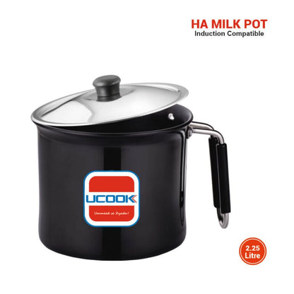 Salford Hard Anodised Milk Pot, Boiler with Steel Lid | Black, 2.25L