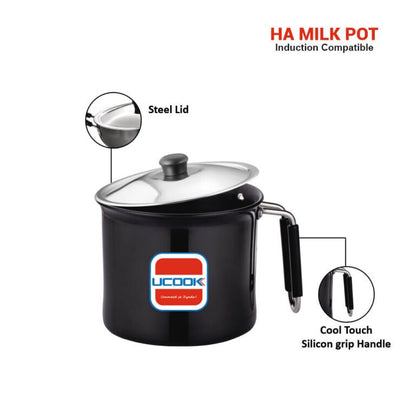Salford Hard Anodised Milk Pot, Boiler with Steel Lid | Black, 2.25L