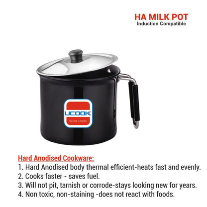 Salford Hard Anodised Milk Pot, Boiler with Steel Lid | Black, 2.25L
