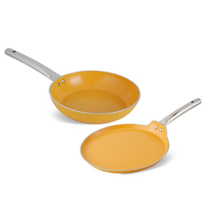 Salford Ceramic Forged Non-stick Frypan & Tava | Mustard Yellow, Set of 2