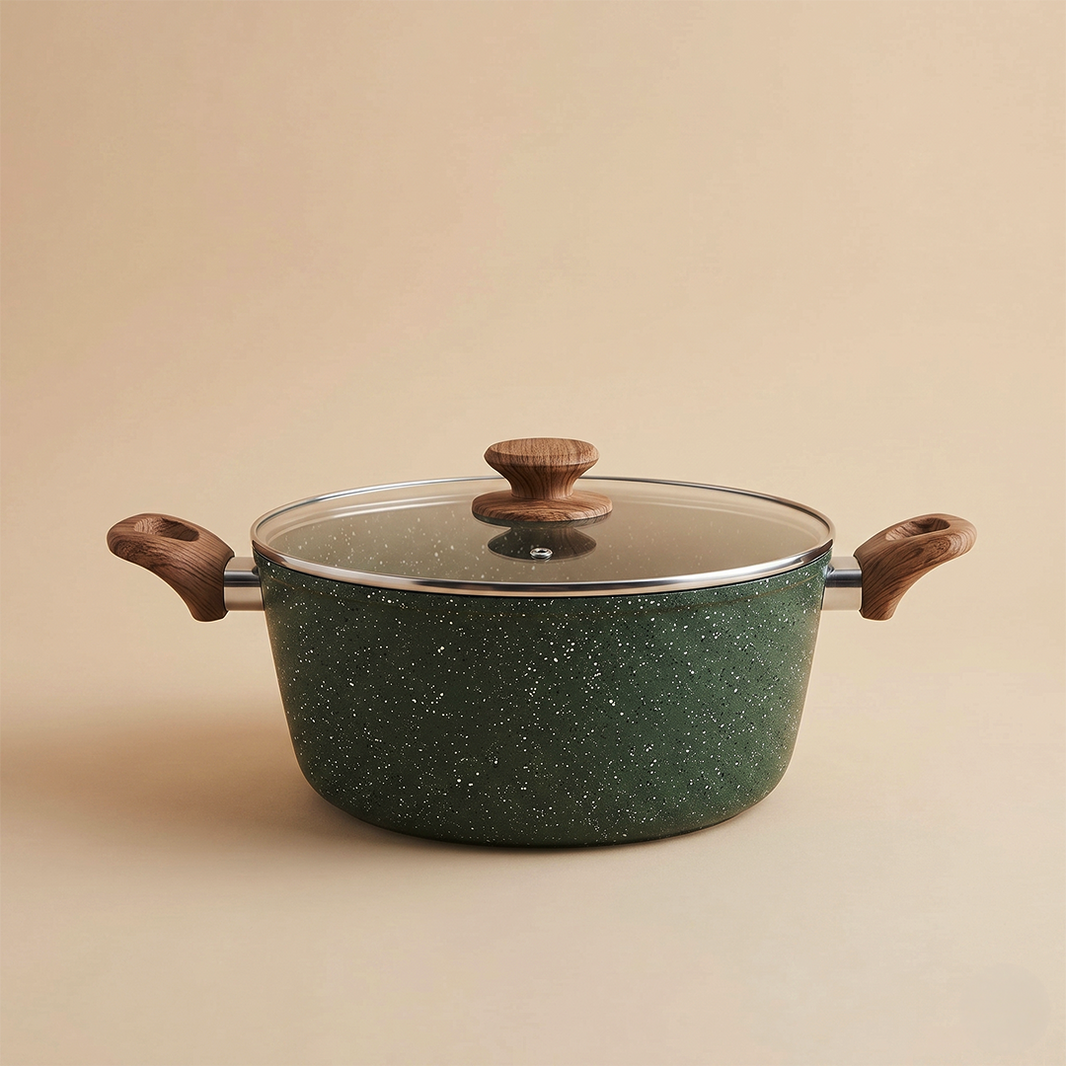 Salford Forged Non-stick Casserole with Glass Lid | Moss Green, 24 cm