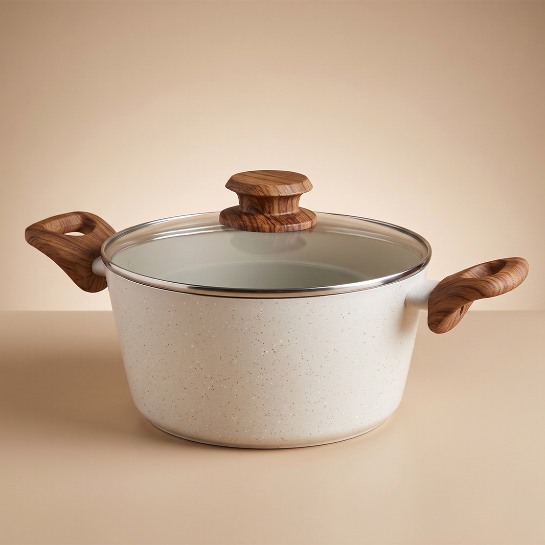 Salford Forged Non-stick Casserole with Glass Lid | White Spatter, 24 cm