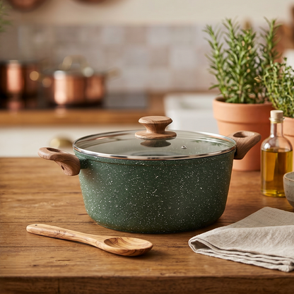 Salford Forged Non-stick Casserole with Glass Lid | Moss Green, 24 cm