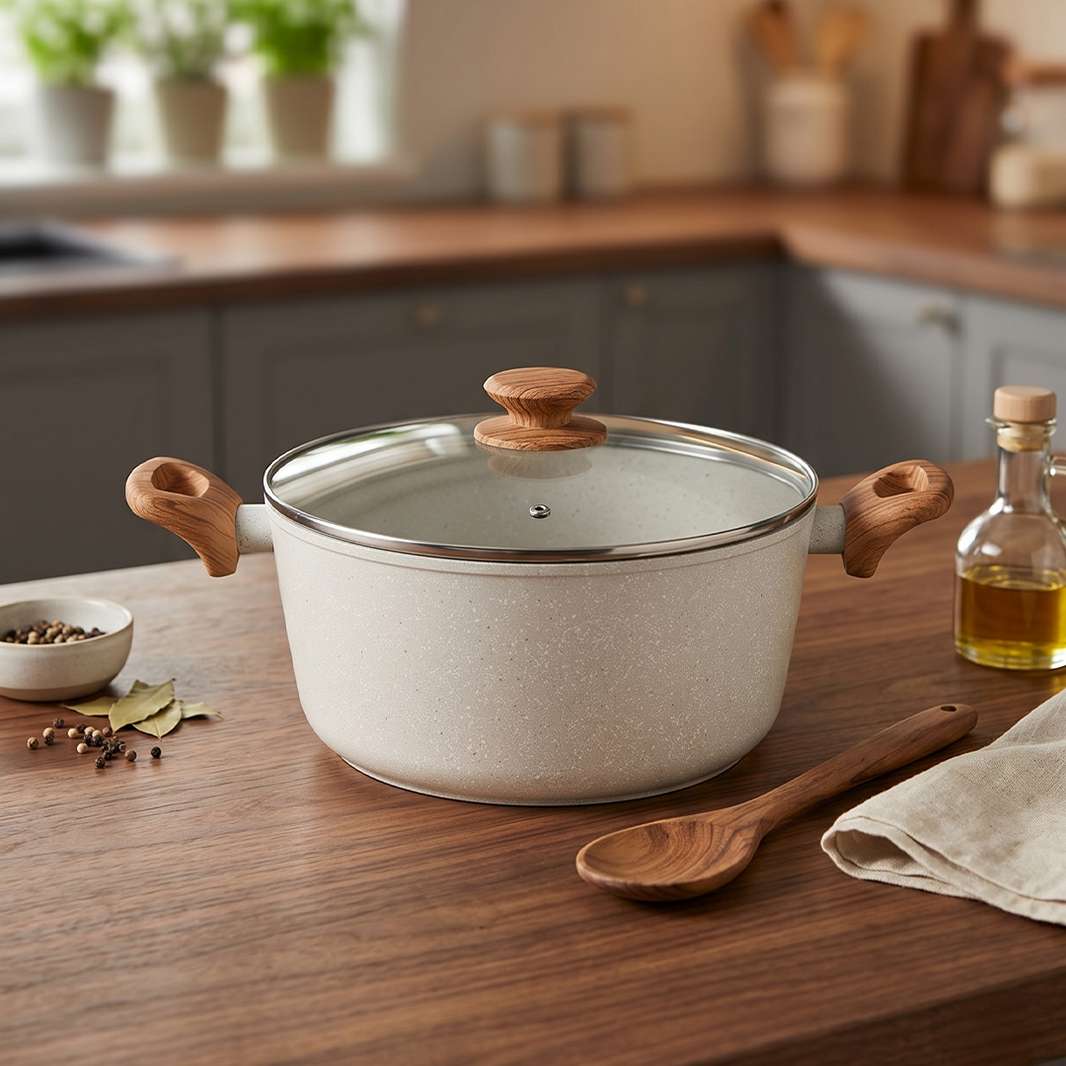 Salford Forged Non-stick Casserole with Glass Lid | White Spatter, 24 cm