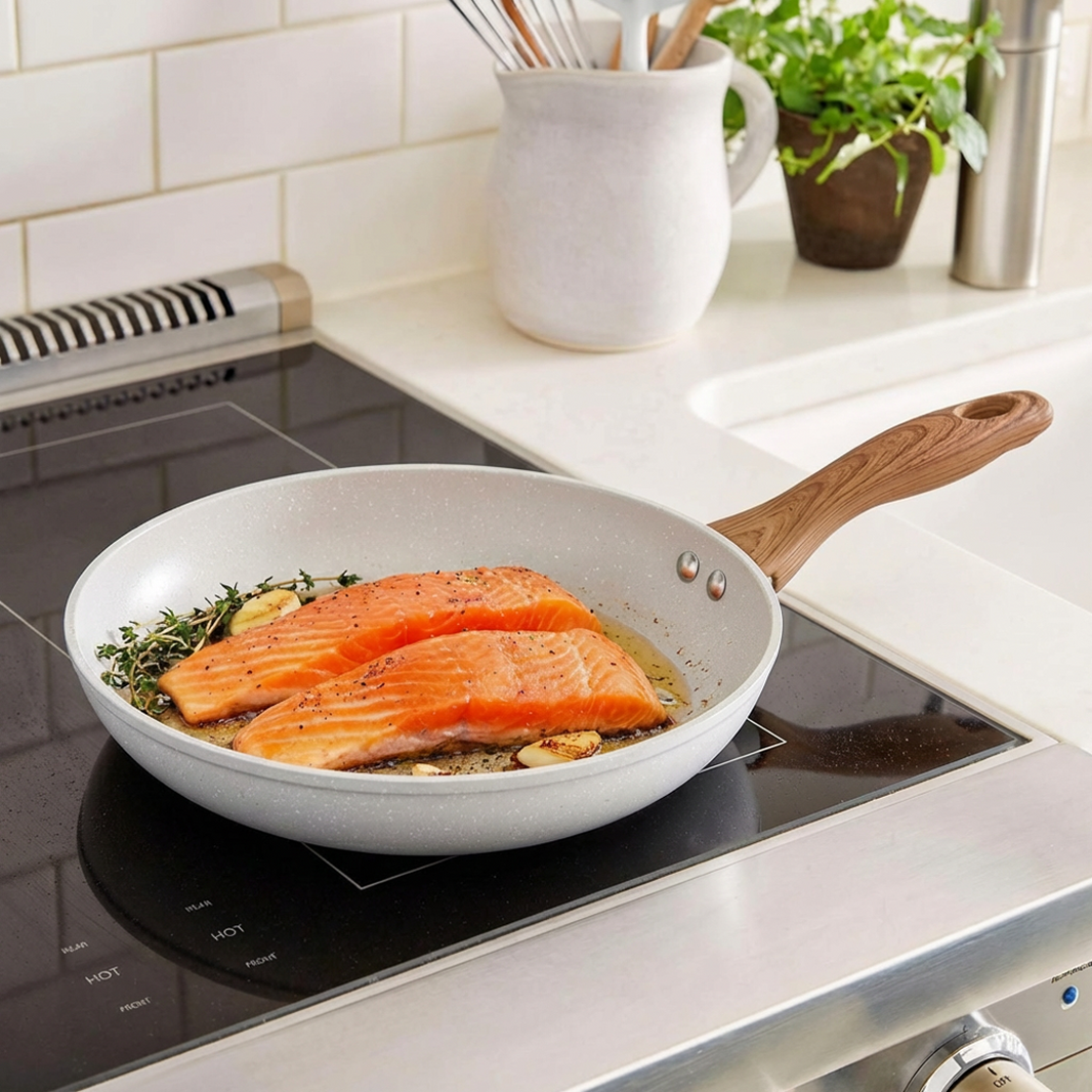 Salford Forged Non-stick Kadai with Glass Lid | White Spatter