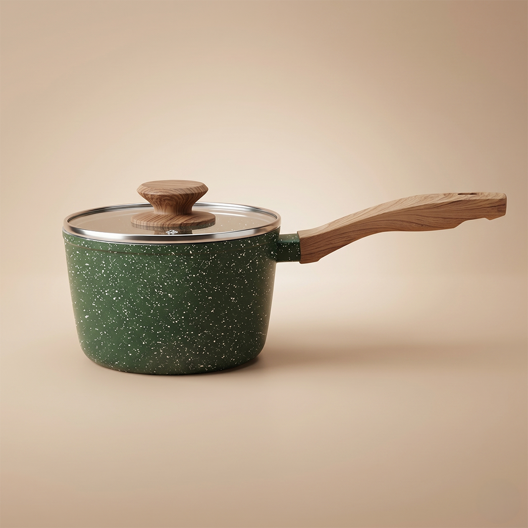 Salford Forged Non-stick Saucepan with Glass Lid | Moss Green, 16 cm