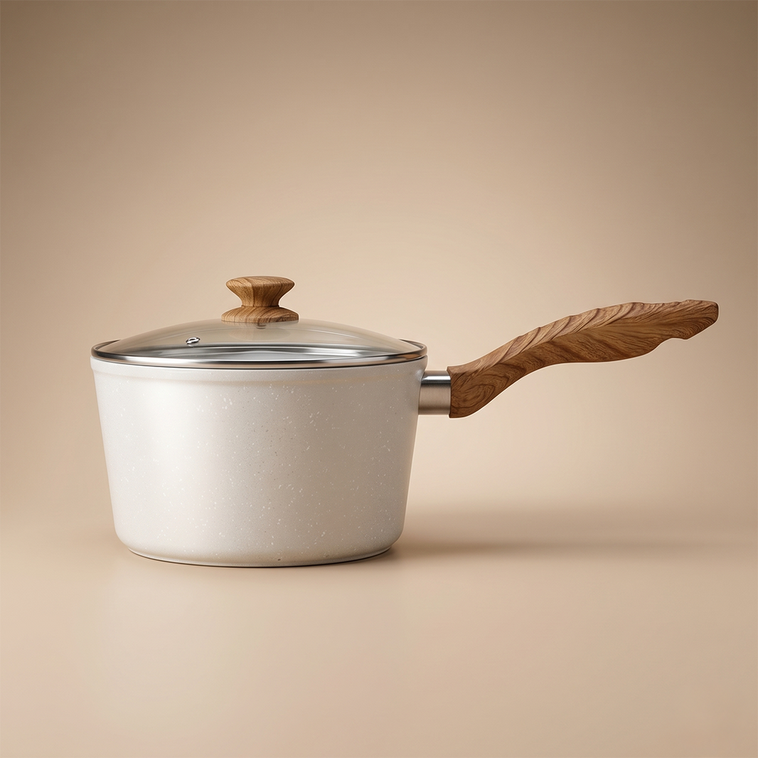Salford Forged Non-stick Saucepan with Glass Lid | White Spatter, 16 cm