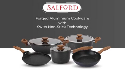 Salford Forged Non-stick Saucepan with Glass Lid | Black Marble, 16 cm